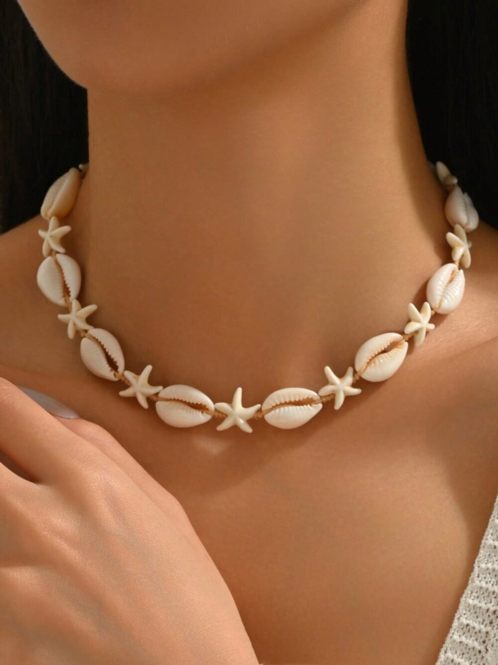 Beige Boho Women's sheel and Starfish Necklace